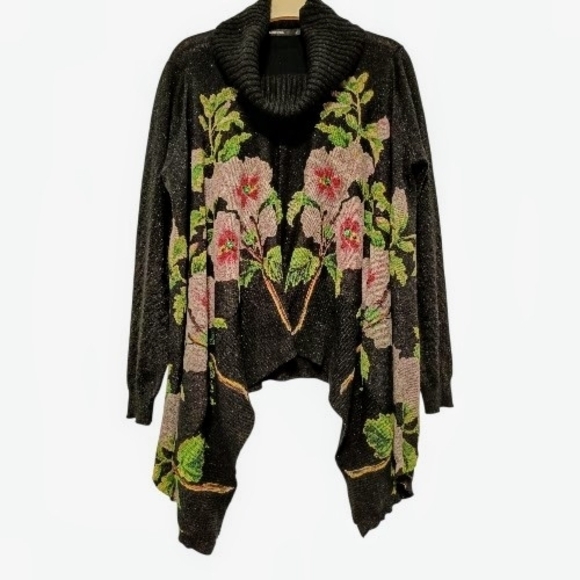M❤Desigual Pullover ANNA in Poncho Style Floral Design - Turtle Neck - Picture 2 of 9